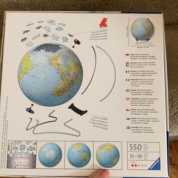 New in box Ravensburger 3D earth globe puzzle with stand sealed 550 pieces NEW - Picture 7 of 7